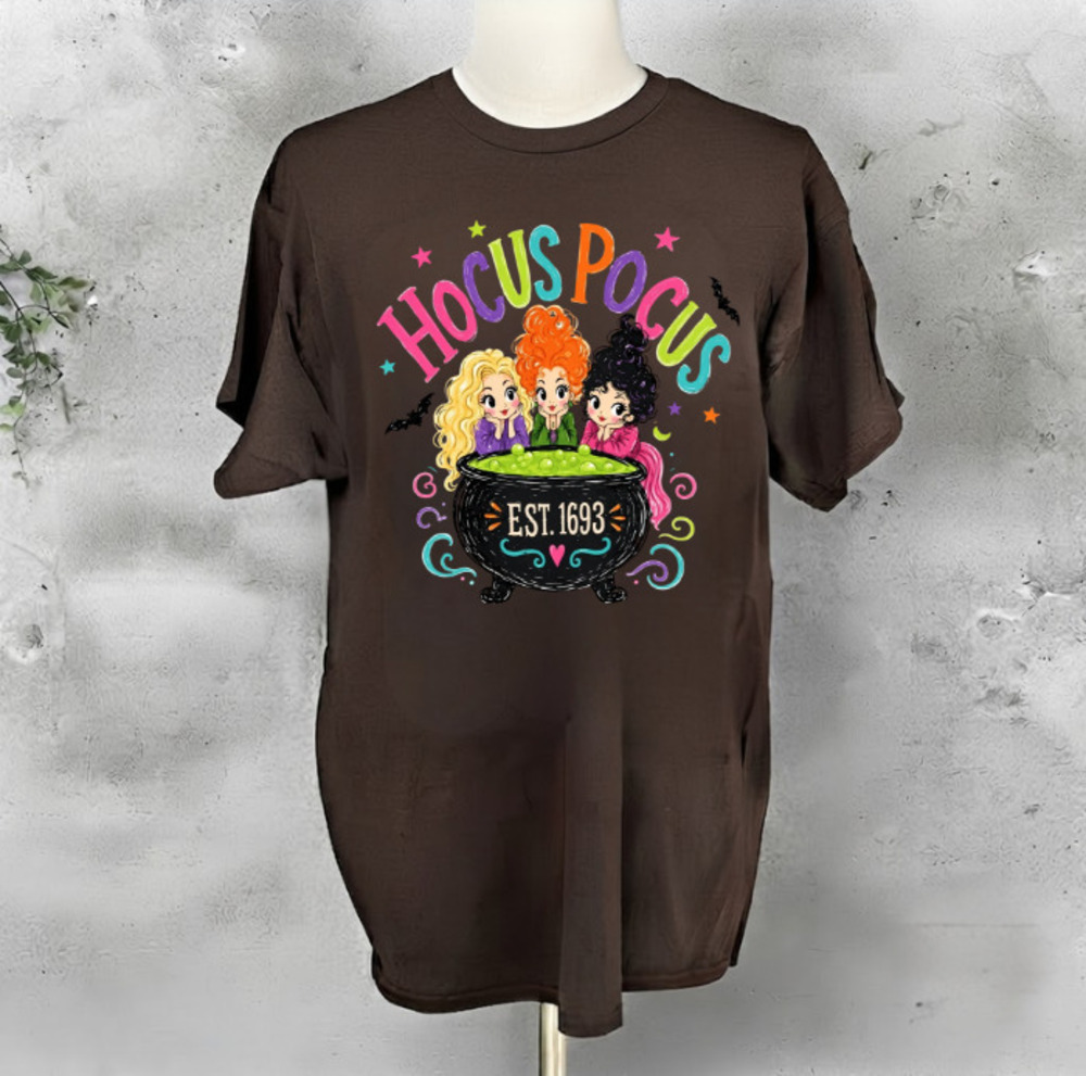 Hocus Pocus Sanderson Sisters Cauldron Est 1693 Movie Vintage Brown T-Shirt